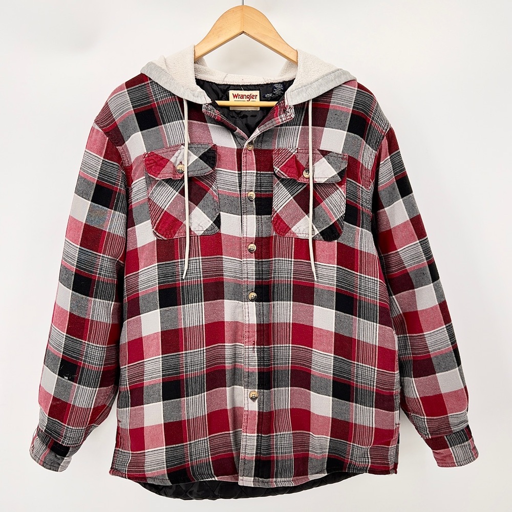 Wrangler Authentics Plaid Quilted Flannel Jacket Sz M  Red Black Quilted Lining